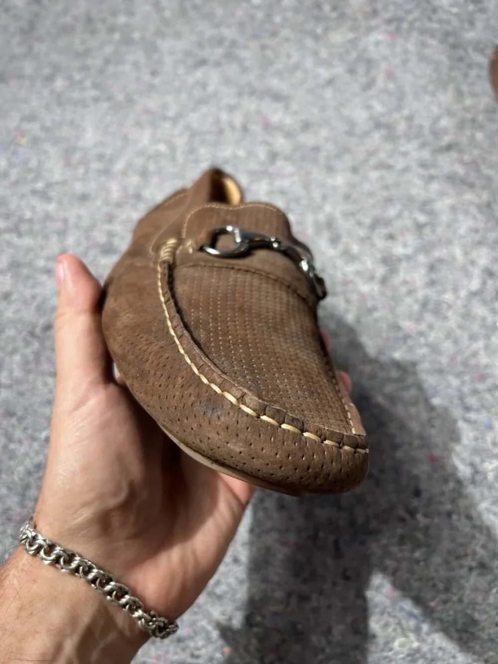 1901 Nordstrom Mens Brown Perforated Suede Horsebit Driving Loafers Size 13